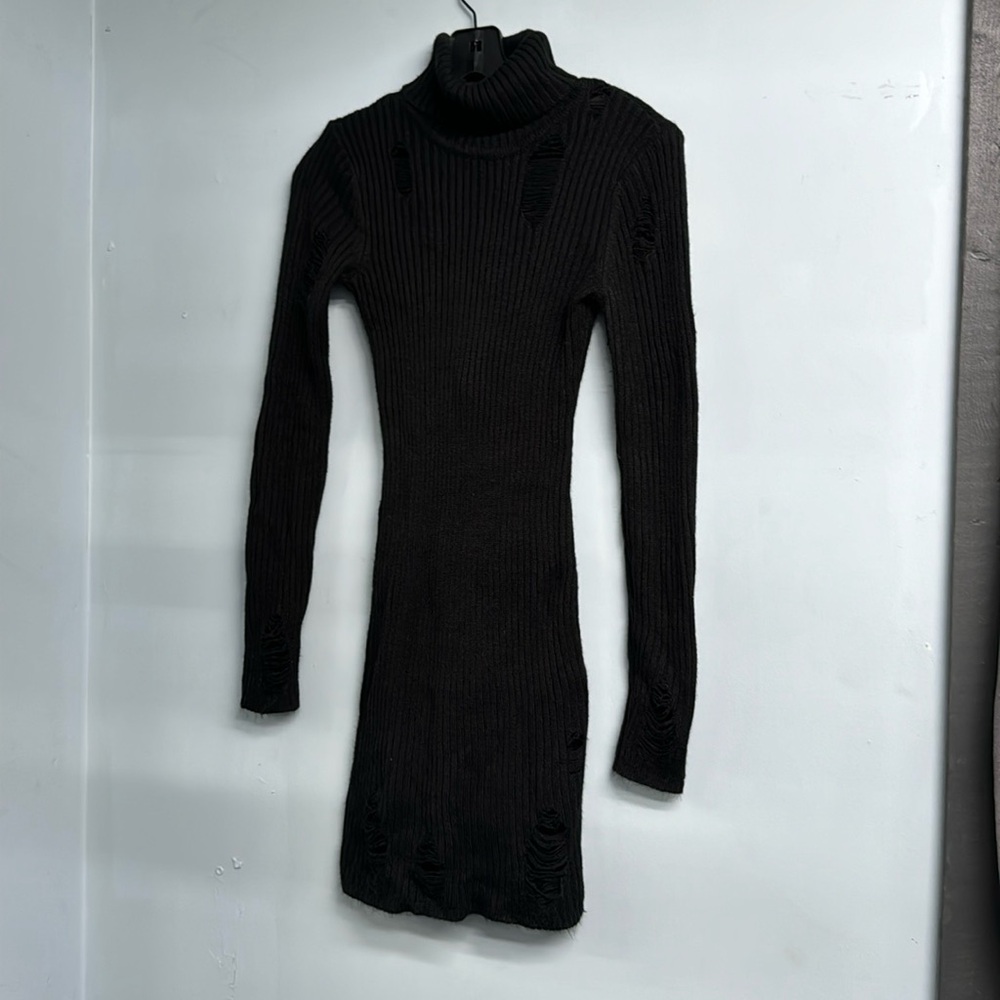 Distressed Black Sweater Dress